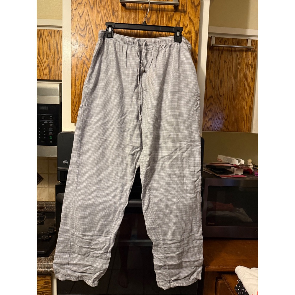 Puritan Mens Pajama Pants Blue White Plaid Drawstring Elastic Waist Pockets L‎